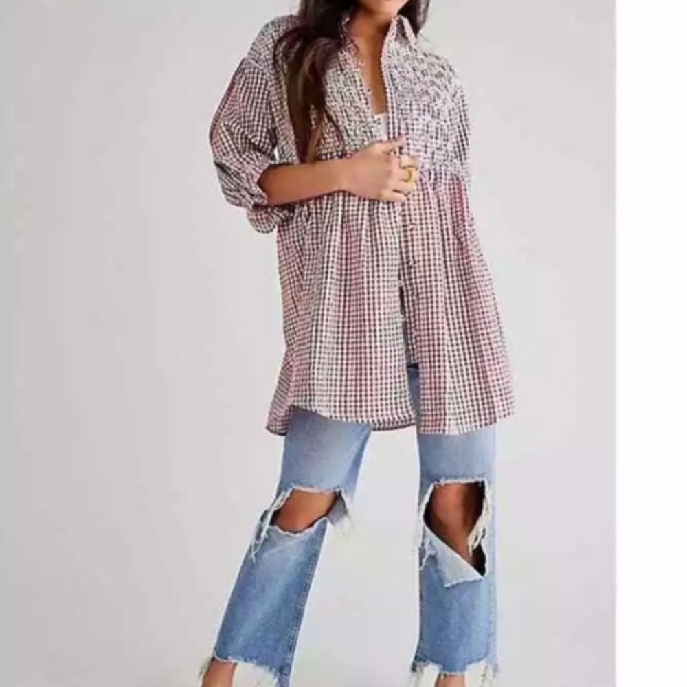 Fp charlotte gingham plaid tunic; size S; new